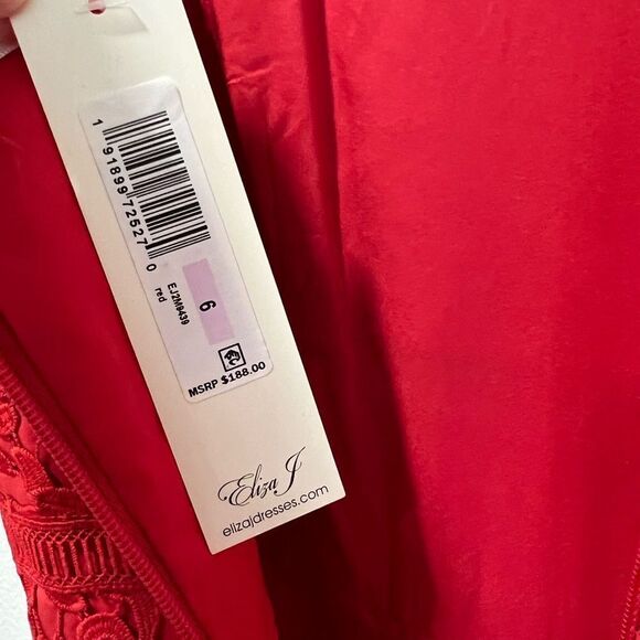 ELIZA J Red Lace Asymmetrical Dress Size 6 - Picture 6 of 7